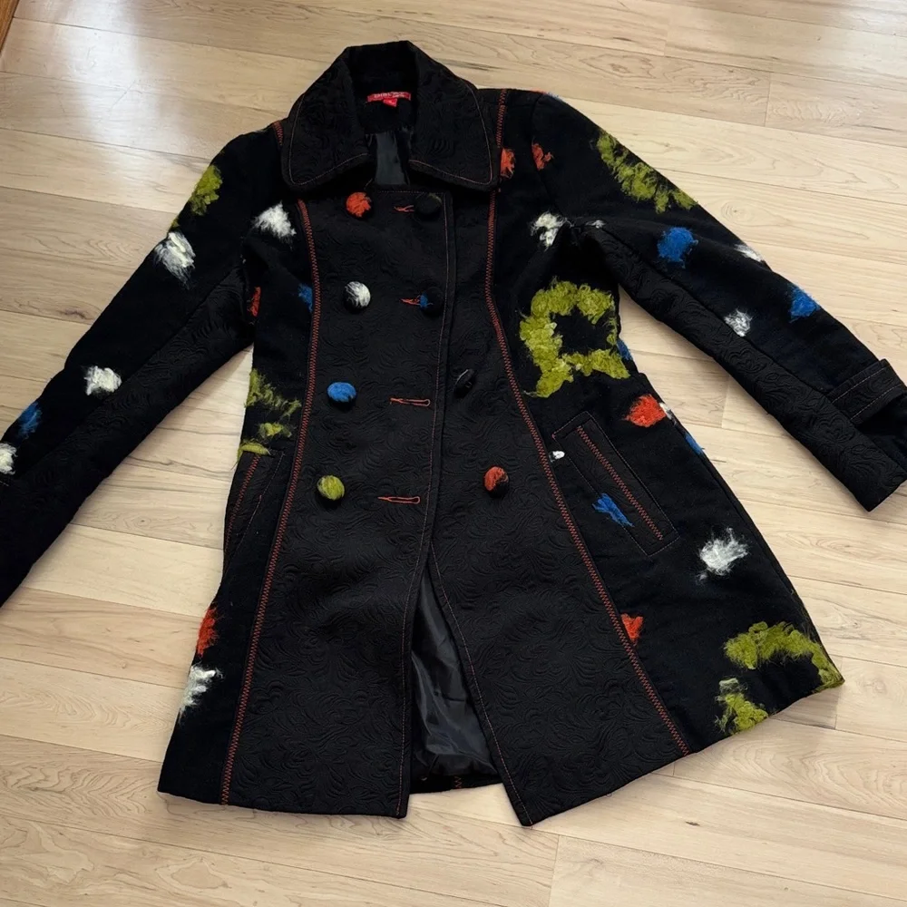 Vintage-Abstract Fuzzy Inlay Pieced Jacket Coat-Y2K-S - Picture 1 of 8